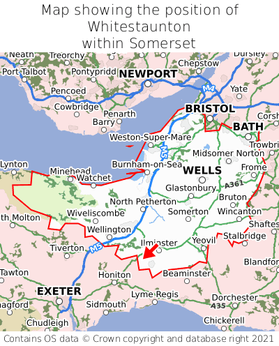 Map showing location of Whitestaunton within Somerset