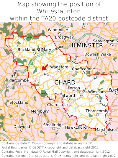 Map showing location of Whitestaunton within TA20