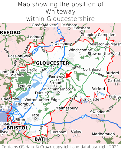 Map showing location of Whiteway within Gloucestershire