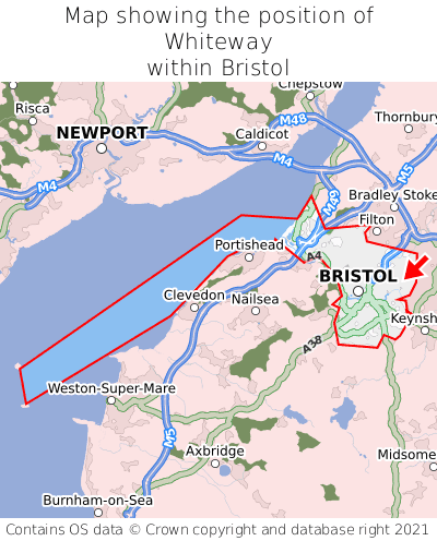 Map showing location of Whiteway within Bristol