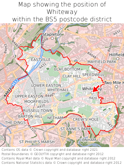 Map showing location of Whiteway within BS5