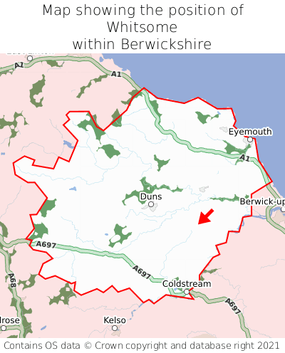 Map showing location of Whitsome within Berwickshire