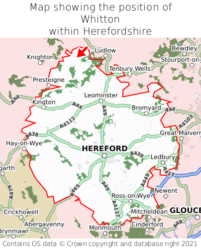 Map showing location of Whitton within Herefordshire