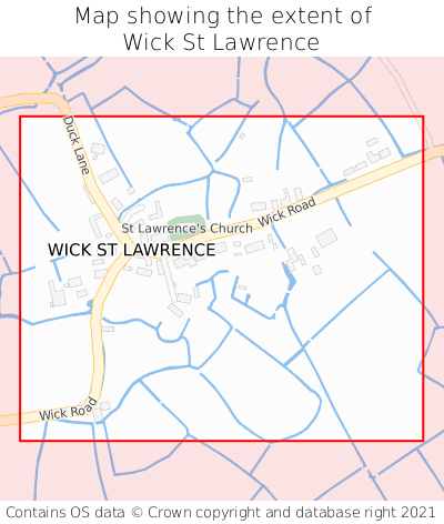 Map showing extent of Wick St Lawrence as bounding box