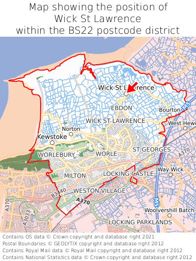 Map showing location of Wick St Lawrence within BS22