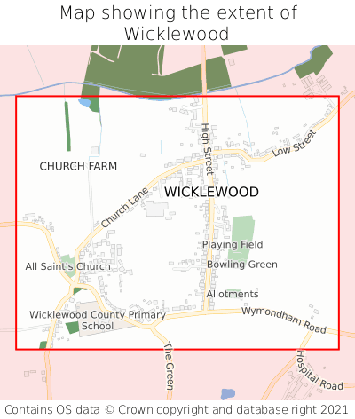 Map showing extent of Wicklewood as bounding box