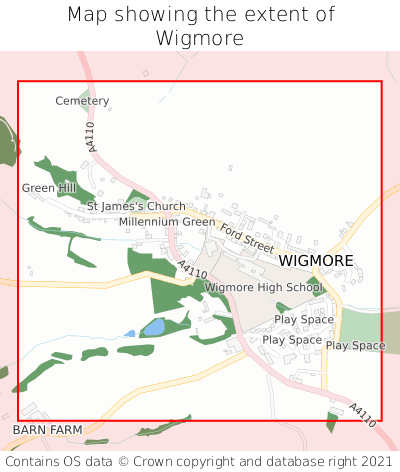 Map showing extent of Wigmore as bounding box