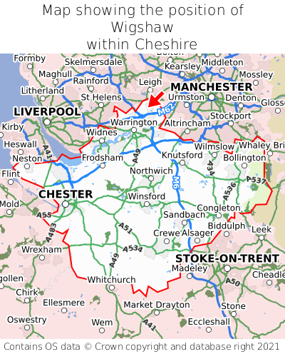 Map showing location of Wigshaw within Cheshire