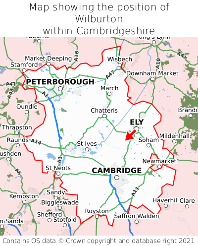 Map showing location of Wilburton within Cambridgeshire