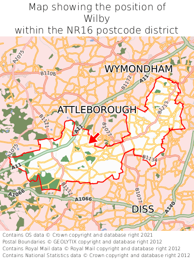 Map showing location of Wilby within NR16