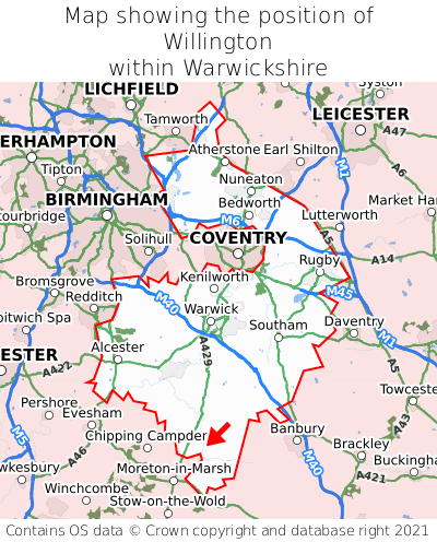 Map showing location of Willington within Warwickshire