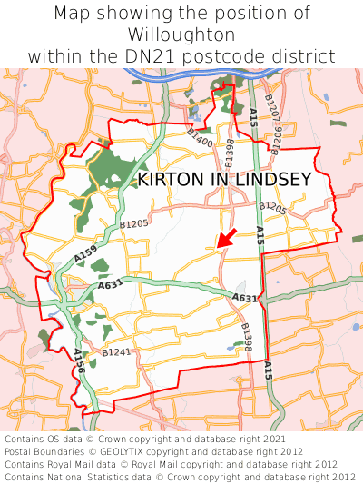 Map showing location of Willoughton within DN21