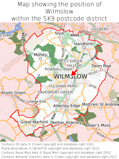 Map showing location of Wilmslow within SK9