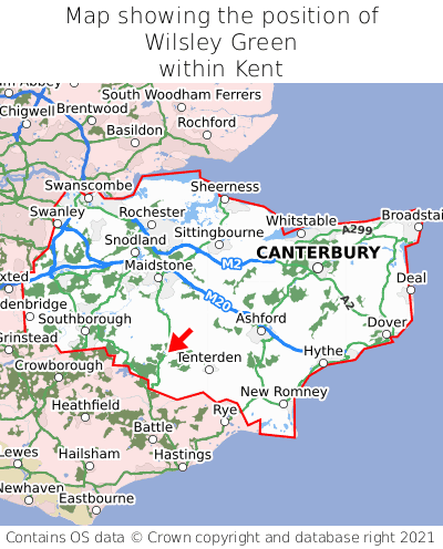 Map showing location of Wilsley Green within Kent