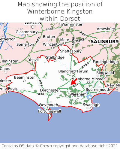 Map showing location of Winterborne Kingston within Dorset