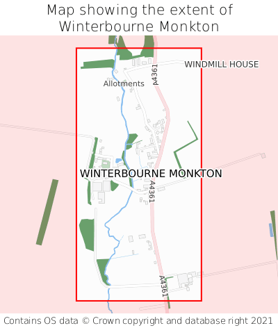 Map showing extent of Winterbourne Monkton as bounding box