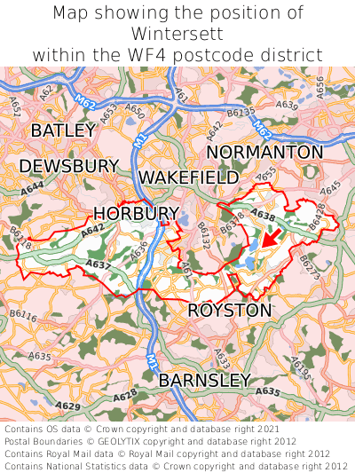 Map showing location of Wintersett within WF4