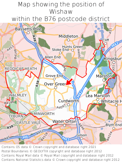Map showing location of Wishaw within B76