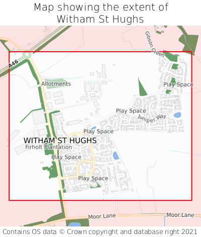 Map showing extent of Witham St Hughs as bounding box