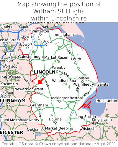 Map showing location of Witham St Hughs within Lincolnshire