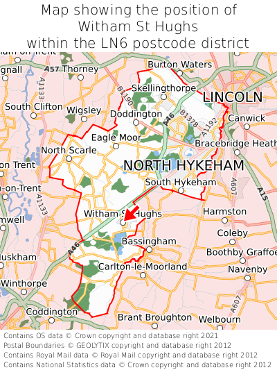 Map showing location of Witham St Hughs within LN6