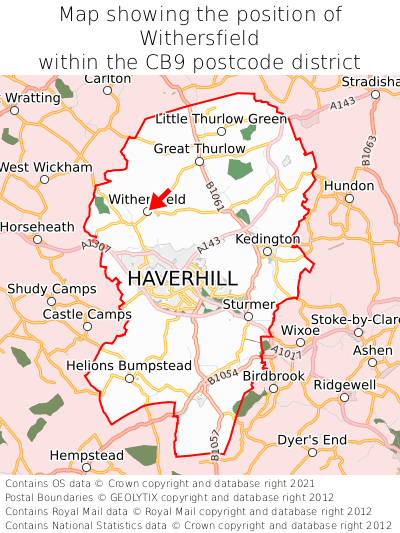 Map showing location of Withersfield within CB9