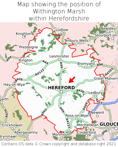 Map showing location of Withington Marsh within Herefordshire