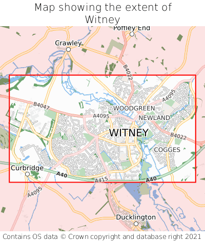 Map showing extent of Witney as bounding box
