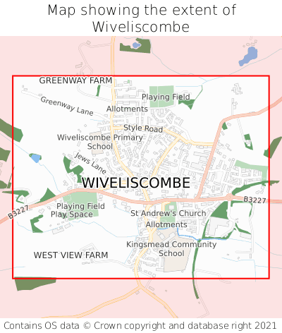 Map showing extent of Wiveliscombe as bounding box