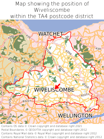 Map showing location of Wiveliscombe within TA4