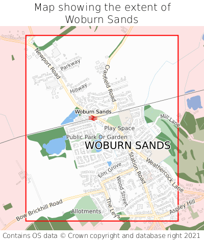Map showing extent of Woburn Sands as bounding box