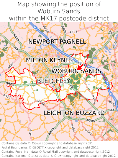 Map showing location of Woburn Sands within MK17