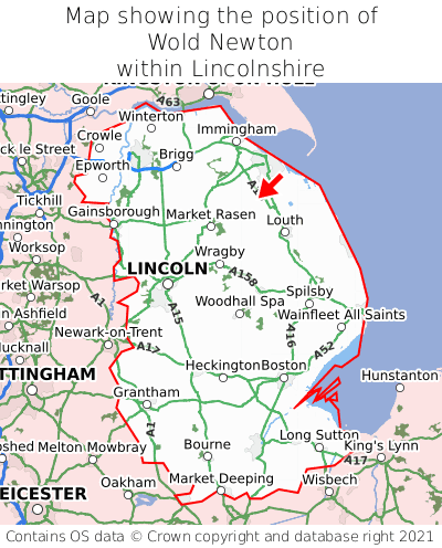 Map showing location of Wold Newton within Lincolnshire