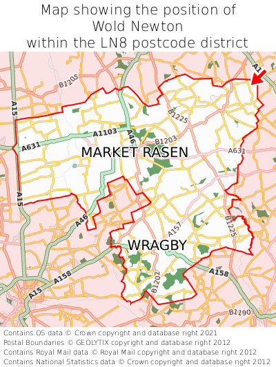 Map showing location of Wold Newton within LN8