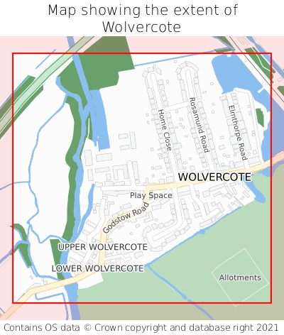 Map showing extent of Wolvercote as bounding box