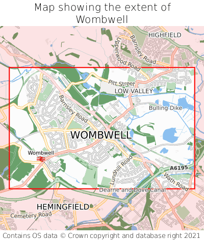 Map showing extent of Wombwell as bounding box