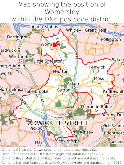 Map showing location of Womersley within DN6