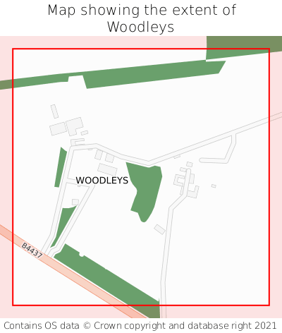 Map showing extent of Woodleys as bounding box