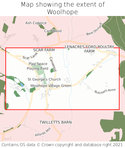 Map showing extent of Woolhope as bounding box