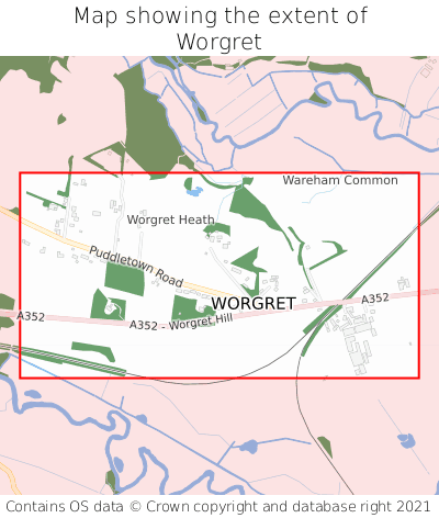 Map showing extent of Worgret as bounding box