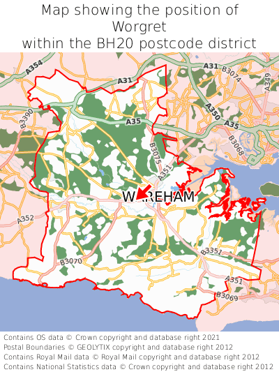 Map showing location of Worgret within BH20