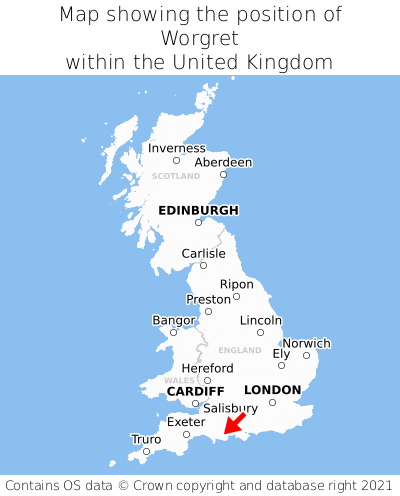 Map showing location of Worgret within the UK