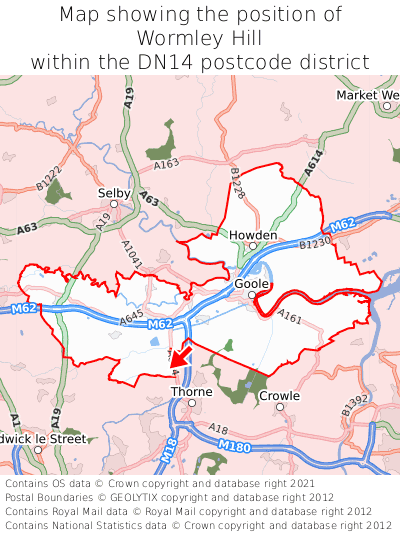 Map showing location of Wormley Hill within DN14