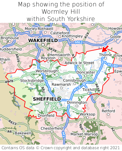 Map showing location of Wormley Hill within South Yorkshire