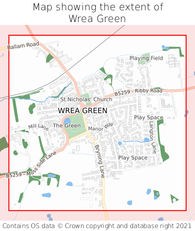 Map showing extent of Wrea Green as bounding box