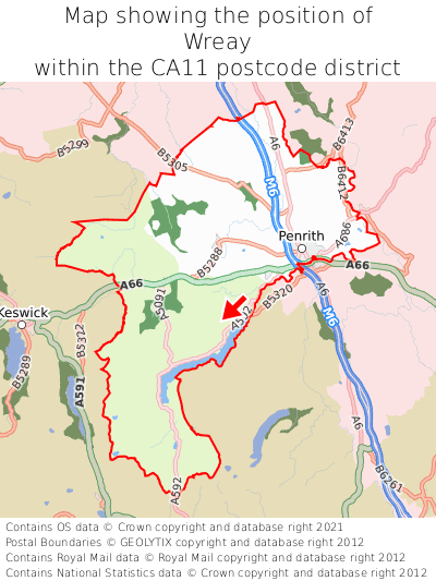 Map showing location of Wreay within CA11