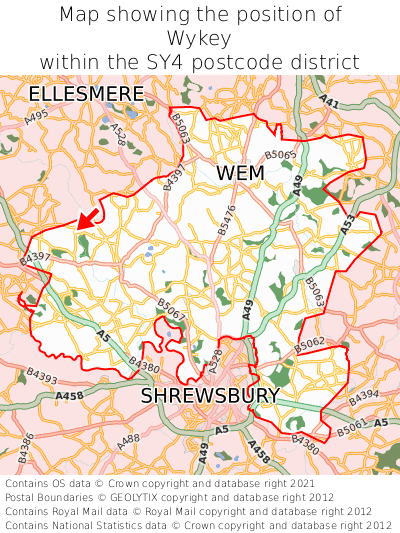 Map showing location of Wykey within SY4