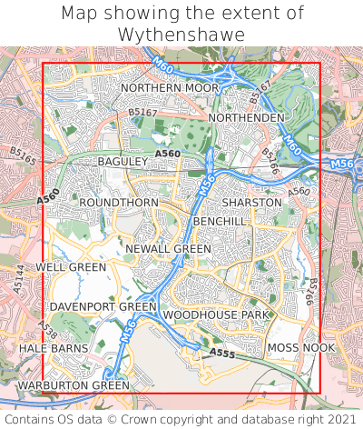 Map showing extent of Wythenshawe as bounding box