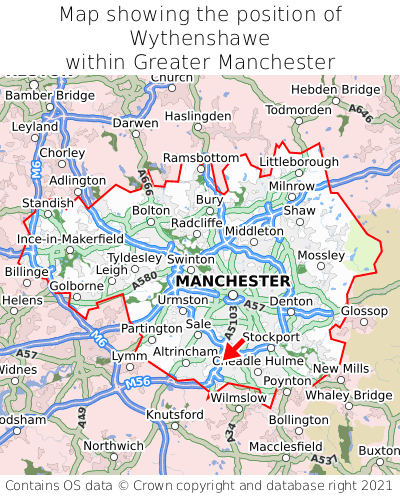 Map showing location of Wythenshawe within Greater Manchester