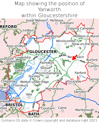 Map showing location of Yanworth within Gloucestershire